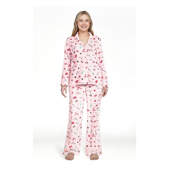 Womens Velour Knit Notch Collar Pajama Lounge 2-Piece Set, Size Small - Picture 5 of 5